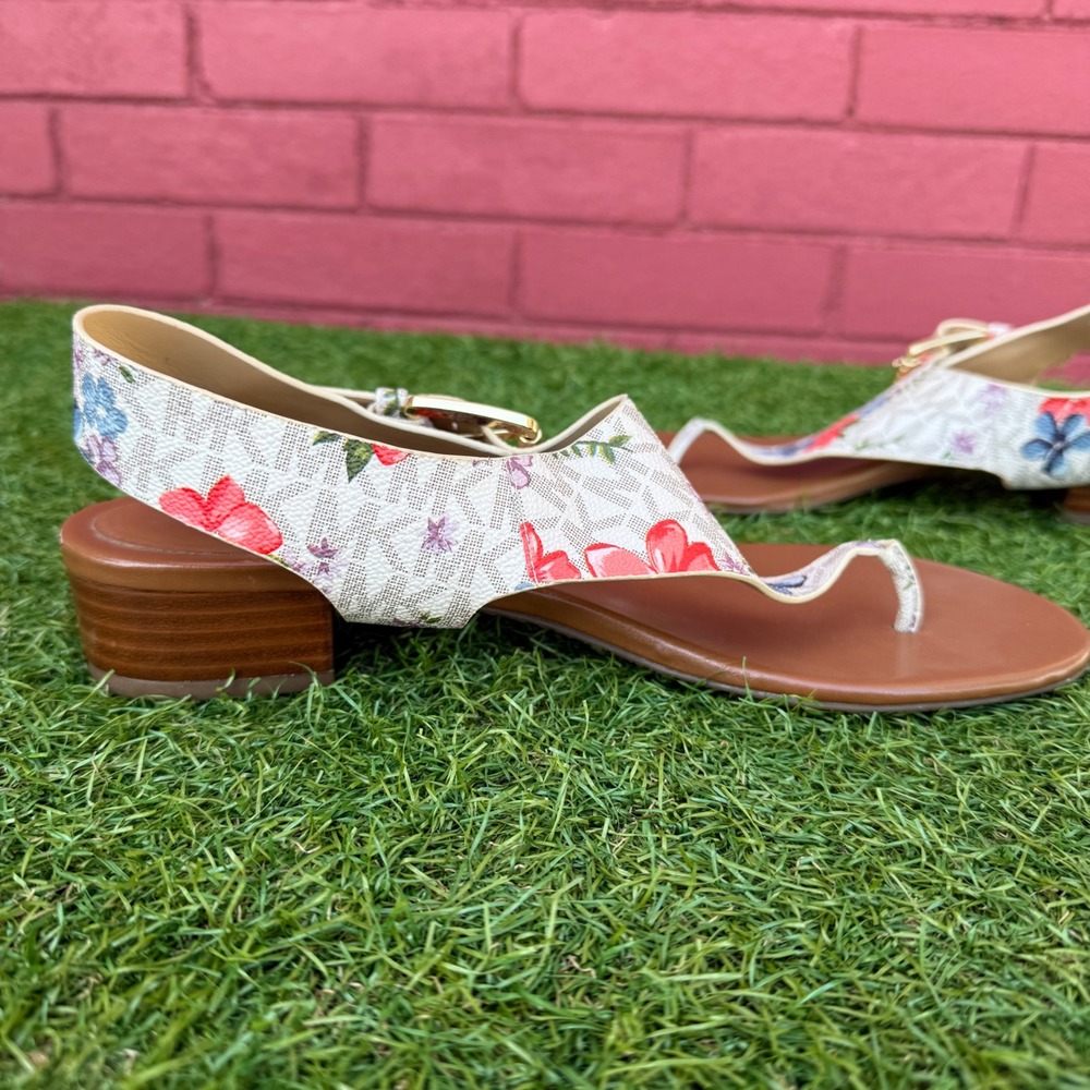 Michael Kors Floral Logo Thong Wedge Sandals‎ Womens Size 9.5M - Picture 7 of 10